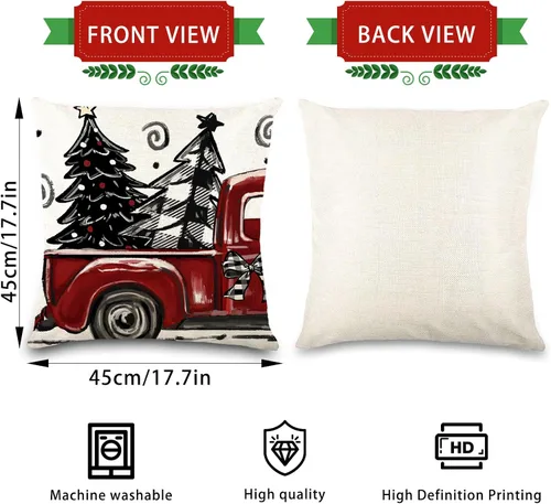 Miniatura 2 de DIYDEC 4 fundas de almohada navideñas de 18x18 pulgadas, fundas de almohada rojas, decoraciones navideñas búfalo árbol camión, almohadas de Feliz