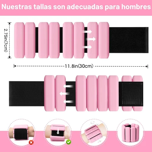 Miniatura 5 de Juego de 2 pesas para muñeca, pesas de tobillo y muñeca para mujeres y hombres, brazaletes con peso de silicona ajustables para brazos y piernas