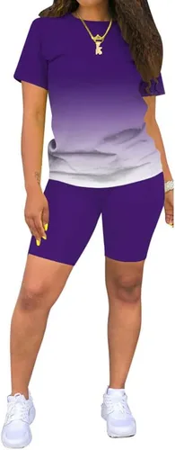 Miniatura 2 de PINSV Conjunto de 2 piezas, ajustado, con pantalón corto, de verano, para entrenamiento, para mujer