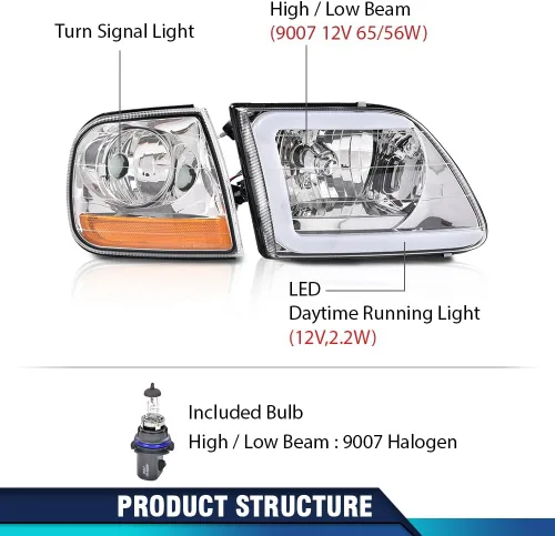 Miniatura 4 de PIT66 Tira de luces LED DRL y luces de estacionamiento de esquina Compatible con Ford Expedition 1997-2002/Se ajusta a Ford F150 1998-2003/Se ajusta