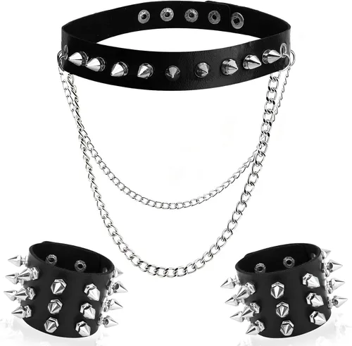 Miniatura 9 de Pulsera de Halloween, collares, accesorios de cuero con tachuelas, con tachuelas emo, punk, góticas, collares para mujeres y hombres