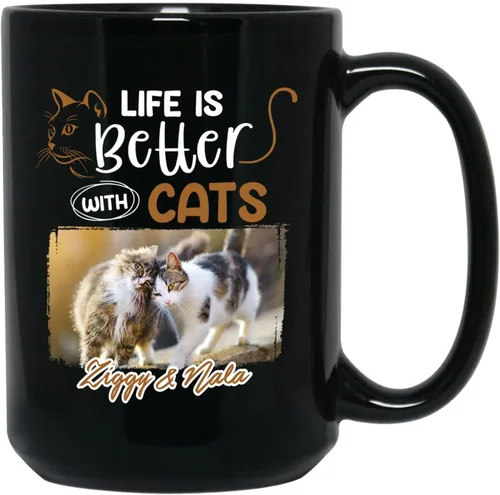 Miniatura 20 de Taza de cerámica negra personalizada para elegir nombre y foto con texto en inglés "Best Cat Dad Ever Just Ask", taza de café personalizada de 11