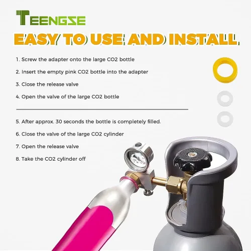 Miniatura 5 de Adaptador de recarga de CO2 con medidor de presión, adaptador rápido de repuesto de carbonatador de intercambio de soda plateado TEENGSE compatible