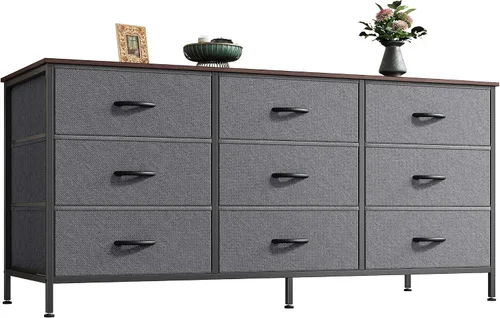 Miniatura 14 de Huuger Cómoda de 63 pulgadas para dormitorio, cómoda para armario con 9 cajones de tela, soporte de TV grande para TV de 55, 65, 70 pulgadas, centro