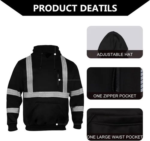 Miniatura 3 de FONIRRA Hi Vis - Sudadera con capucha para hombre, reflectante, ANSI Clase 3, sudaderas de seguridad de alta visibilidad, construcción, trabajo