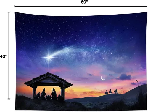 Miniatura 8 de LB Tapiz de Natividad de Jesús, tres hombres sabios, tapiz para colgar en la pared, tapiz de estrella de Belén, póster cristiano de Navidad
