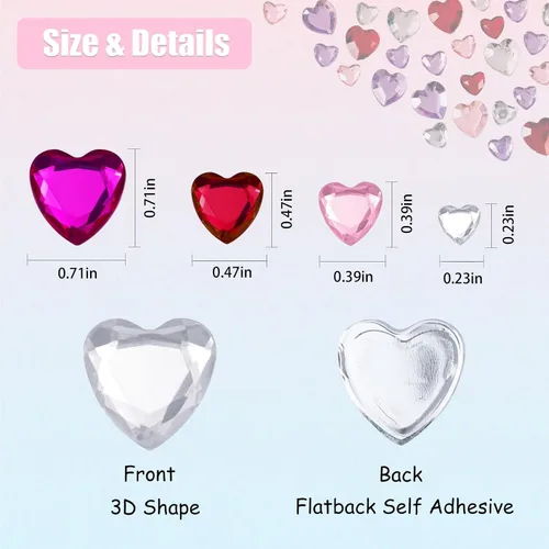 Miniatura 5 de REDANHA 516 calcomanías de corazón de diamantes de imitación acrílicas, autoadhesivas, gemas de corazón, rojo, rosa, transparente, rosa, rojo