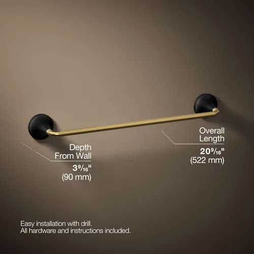 Miniatura 3 de Kohler 27425-BMB Tone™ Toallero de 18 pulgadas, negro mate con latón cepillado moderno Negro mate con latón moderno