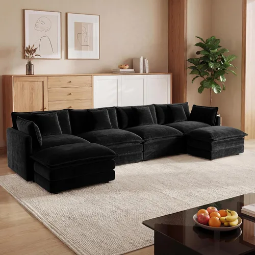 Miniatura 10 de Sofá modular modular con otomano: sofá moderno en forma de L de 76.7 pulgadas, cómodo sofá biplaza, sofá de 3 plazas de felpilla con almohada