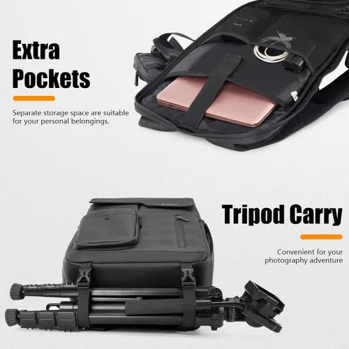 Miniatura 4 de Cwatcun Mochila para Cámara Impermeable Bolsa para Cámara, Bolsa Multifuncional de Fotografía de Viaje Estuche para Cámara con Compartimento