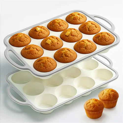 Miniatura 23 de Moldes de silicona para magdalenas para hornear 2 paquetes, 6.6 cm con marco reforzado de metal, molde antiadherente de tamaño regular para cupcakes