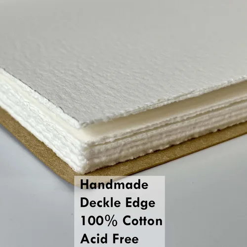 Miniatura 4 de tumuarta Cuaderno de bocetos de papel de acuarela con borde irregular, cuaderno de cuero vintage 100% algodón, 140 libras, 300 GSM, diario hecho a