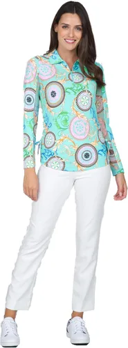 Miniatura 2 de IBKUL Athleisure Wear 48654 - Polo de manga larga con protección solar UPF 50+ Icefil Cooling Tech Debbie Print de longitud ajustable