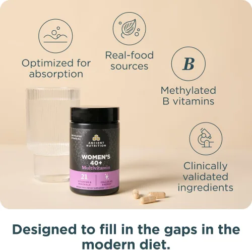 Miniatura 4 de Ancient Nutrition Multivitamin para mujeres 40, multivitamínico y apoyo inmunológico con vitamina D y C, 20 vitaminas y minerales, apoyo