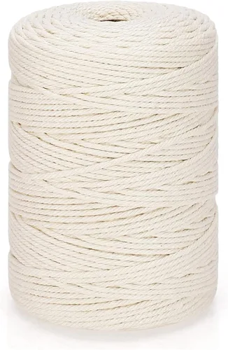 Miniatura 61 de Cordón de macramé de 0.079 in x 380 yardas (1140 pies), cuerda de algodón natural para colgar en la pared, ganchos de plantas, manualidades, Beige