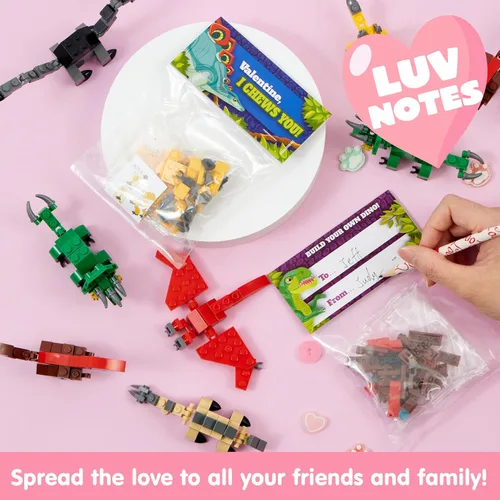 Miniatura 6 de JOYIN Paquete de 24 tarjetas de San Valentín con bloques de construcción de dinosaurios para regalos, recuerdos de fiesta, premio de intercambio