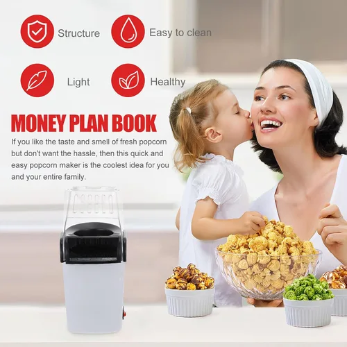 Miniatura 6 de PRETYZOOM Pequeña máquina de palomitas de maíz para uso doméstico, portátil, ligera, eléctrica, para cocina, dormitorio, oficina