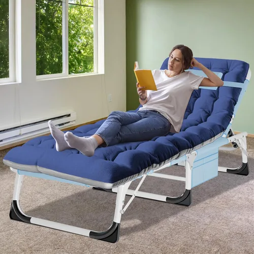 Miniatura 2 de ABORON Silla de bronceado resistente, silla de descanso plegable de 5 posiciones para exteriores con almohadilla, silla de playa portátil para tomar