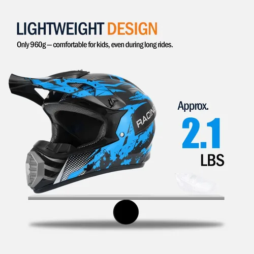 Miniatura 4 de Casco para niños y jóvenes para bicicleta de tierra, motocross, todoterreno, motocicleta, ATV, UTV, bicicleta de calle, Combo de guantes, gafas