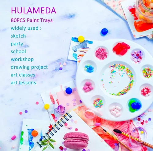 Miniatura 5 de Hulameda 80 paletas de bandejas de pintura, paletas redondas de plástico para niños o estudiantes, manualidades o para tener una fiesta de pintura