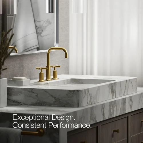 Miniatura 4 de KOHLER K-14406-3-2MB Purist - Grifo para lavabo de baño, 3 agujeros con asas cruzadas bajas, 1.2 GPM, latón moderno cepillado vibrante Latón