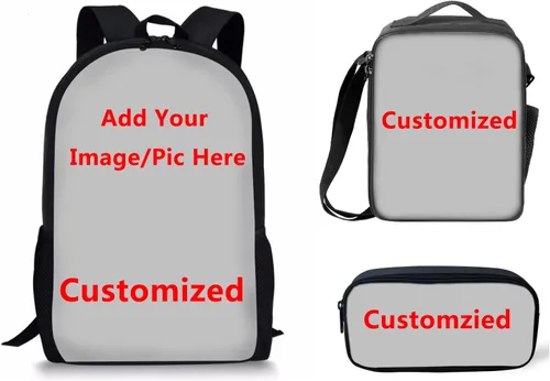 Miniatura 121 de HUGS IDEA Juego de 3 bolsas escolares con aislamiento térmico para el almuerzo, estuche para lápices