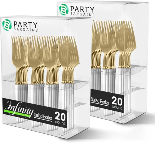 Miniatura 41 de Party Bargains Juego de cubiertos negros de plástico desechable, utensilios de diseño moderno infinito, paquete de 40: 16 tenedores, 8 cuchillos, 16