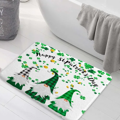 Miniatura 4 de MERCHR Tapete de baño para el día de San Patricio, diseño de gnomo irlandés, diseño de elfo de búfalo, trébol, hoja de trébol, diseño de elfo