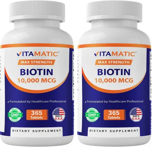 Miniatura 9 de Vitamatic Biotina 10,000 mcg (10 mg) para cabello, piel y uñas más fuertes - 365 tabletas veganas - también llamada vitamina B7