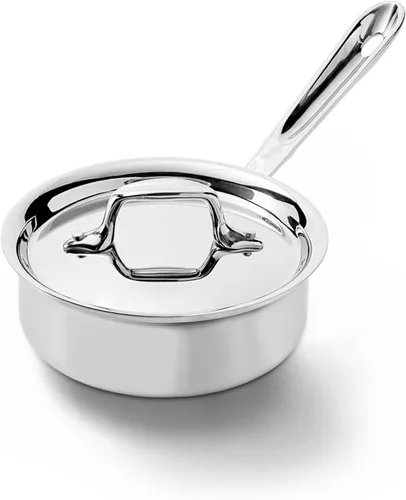 All-Clad D3 Cacerola de Acero Inoxidable de 3 Capas 1 Cuarto Inducción Horno Gratinador Seguro 600F Ollas y Sartenes, Utensilios de Cocina Plateado