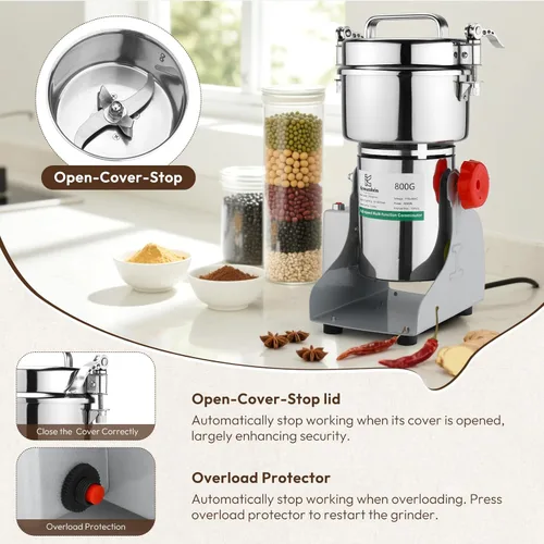 Miniatura 7 de Molinillo eléctrico de grano - Molinillo de granos de alto rendimiento, 28.22 oz, 110 V, 3000 W, adecuado para cocina, hogar, uso comercial