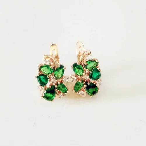 MC 2024 New Flower Earrings Office Style Rose Gold 585 Color Jewelry Green Stone Earrings For Women Fashion Accessories