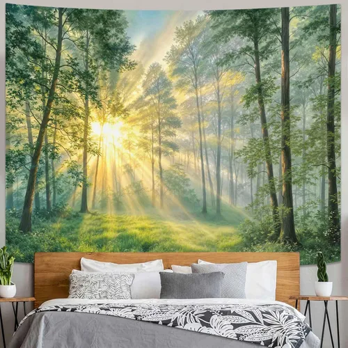 Miniatura 9 de Kanuyee Tapiz de bosque verde, tapiz de paisaje para pared, tapices de naturaleza para techo y pared, colgante para dormitorio, sala de estar