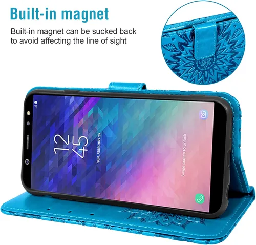 Miniatura 4 de Funda de teléfono para Samsung Galaxy A6 (2018) con protector de pantalla de vidrio templado y cubierta delgada de cuero, soporte para tarjetas