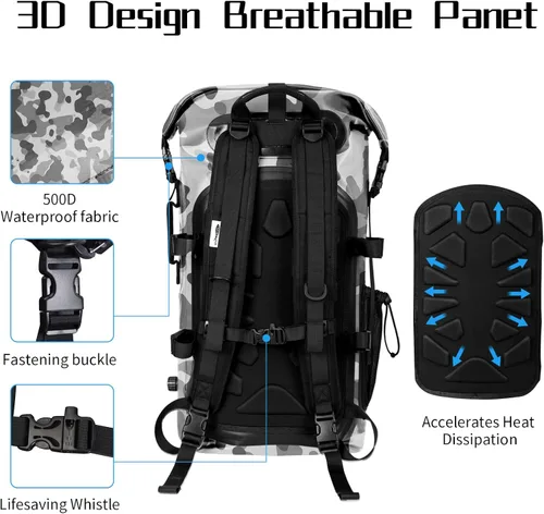 Miniatura 4 de Mochila impermeable para hombres y mujeres – Mochila flotante enrollable para kayak, rafting, canotaje, playa (negro)