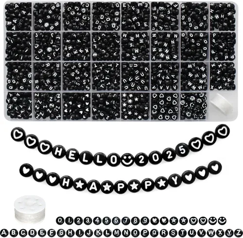 Miniatura 10 de Amaney – 1600 piezas, cuentas acrílicas del alfabeto, 31 estilos, corazón, número, estrella y sonriente, cuentas de 4 x 7 mm para hacer joyería