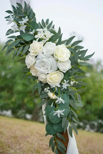Miniatura 8 de ponatia Flores de Arco de Boda (Paquete de 2), Flores de Boda Artificiales Blancas para Decoraciones de Señales de Bienvenida de Boda y Flores