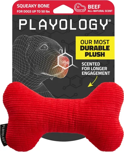 Miniatura 11 de Playology Juguetes para perros Juguete de hueso chirriante de felpa para masticar para perros Juguete gigante con aroma a mantequilla de maní