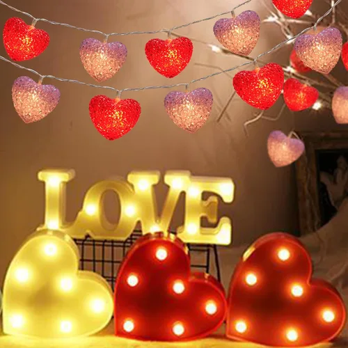Miniatura 5 de Cadena de luces de San Valentín alimentadas por pilas, 6.8 pies, 10 luces LED de corazón con temporizador remoto, decoración de San Valentín, luz