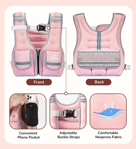 Miniatura 3 de Chaleco con peso ajustable para mujer, 5-12 libras, 9-16 libras, 17-24 libras, 23-30 libras, chaleco de peso con rayas reflectantes, chaleco de Rosa