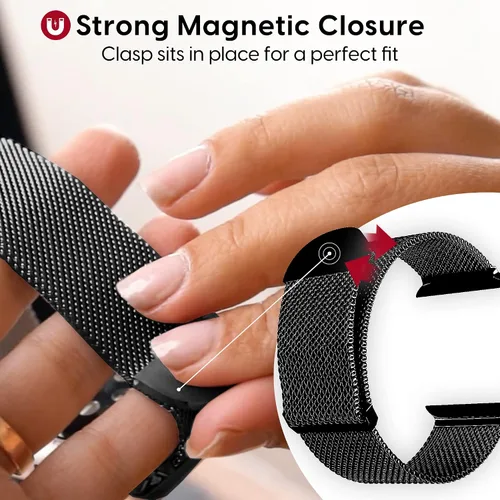 Miniatura 4 de TALK WORKS - Correa de reloj extensible compatible con la serie Apple Watch, cierre magnético, correa de malla de acero inoxidable de ajuste cómodo