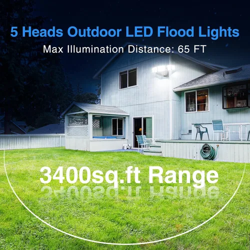 Miniatura 5 de Luz de inundación LED para exteriores de 120 W, luces de seguridad exteriores de 5 cabezales, 6500 K súper brillante, resistente al agua, IP65