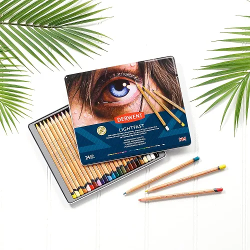 Miniatura 6 de Derwent Lápices de colores resistentes a la luz 24 lápices en caja metálica, juego de 24, núcleo de 4mm de ancho, 100% resistente a la luz, a base