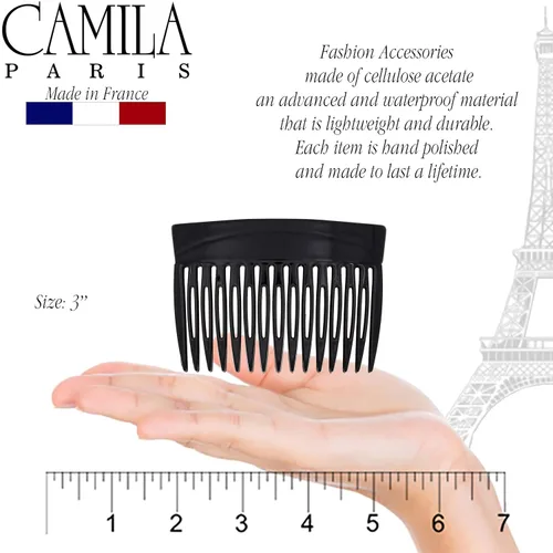 Miniatura 3 de Camila Paris MP877/2 - Peine lateral francés de 3 pulgadas, pequeño, negro, peines de pelo con torsión francesa decorativa, clips de pelo