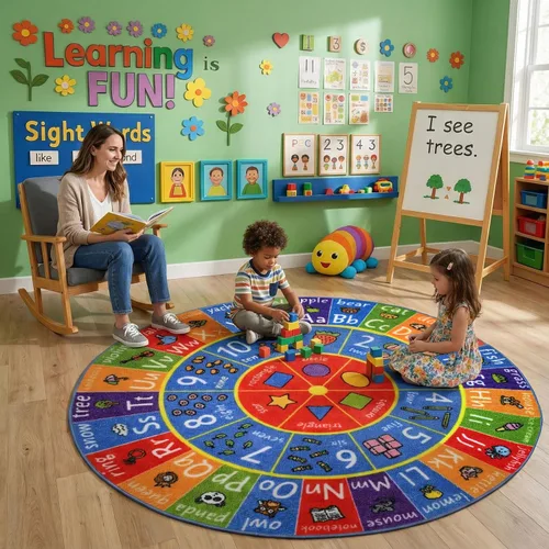 Miniatura 9 de KC Cubs Alfombra educativa antideslizante con alfabeto, números y formas de 3 x 3 pulgadas, para niños, guardería, aula, sala de juegos, guardería
