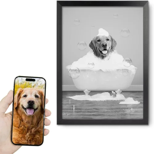 Miniatura 45 de Fotos personalizadas de mascotas en lienzo para pared Arte de baño personalizado Lindo perro gato en bañera Impresiones, divertidos animales Foto
