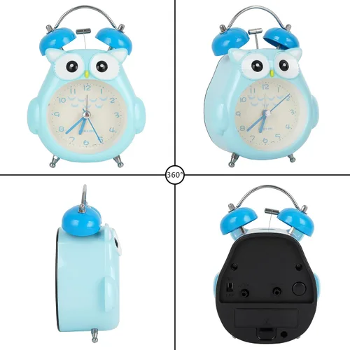Miniatura 6 de Reloj despertador para niños, diseño de búho de dibujos animados, timbre fuerte, despertador, sin tictac, reloj de escritorio con luz nocturna
