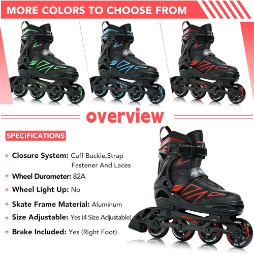 Miniatura 6 de PAPAISON Patines en línea para niños de 5 a 8 años, 8 a 12 años, tamaño ajustable, patines con cuchillas para principiantes para niños y jóvenes Rojo