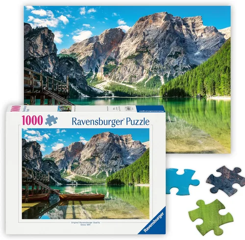 Ravensburger - Pragser Wildsee, Italia - Rompecabezas de 1000 piezas - Impresionante lago tranquilo con barcos rústicos - Montañas majestuosas y