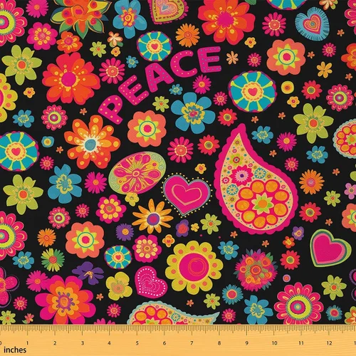 Miniatura 20 de Feelyou Tela de Flores Groovy por Yarda 1 Yarda Niños Retro Floral Boho Tela de Tapicería para Sillas para Niños Niñas Adolescentes Años 70 Hippie